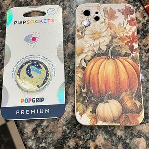 Autumn Pumpkin Floral Phone Case for IPhone 12 and Pop Socket pop